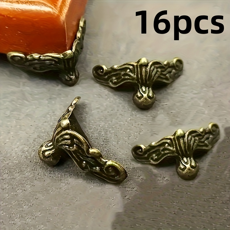 TEMU 16pcs Antique Bronze Metal Corner Protectors, Decorative Furniture Leg Caps, Wooden Box Edge Guards, Vintage Home Bedroom Accessories