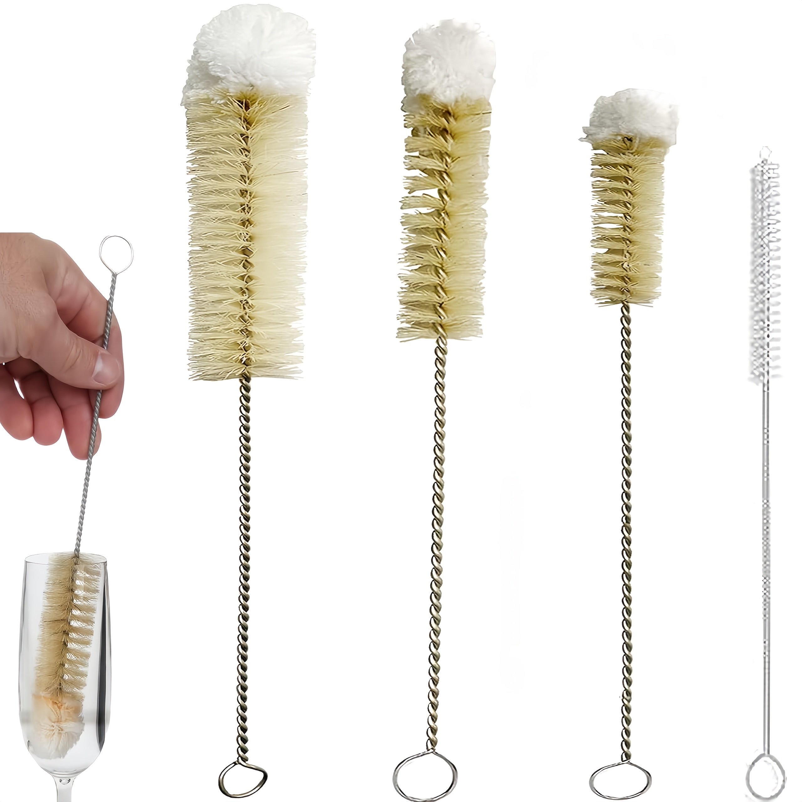 TEMU Narrow Bottle Brush Set 4pcs Set Handle And Soft Head, Suitable For Water Bottles, Test Tubes And Straws.
