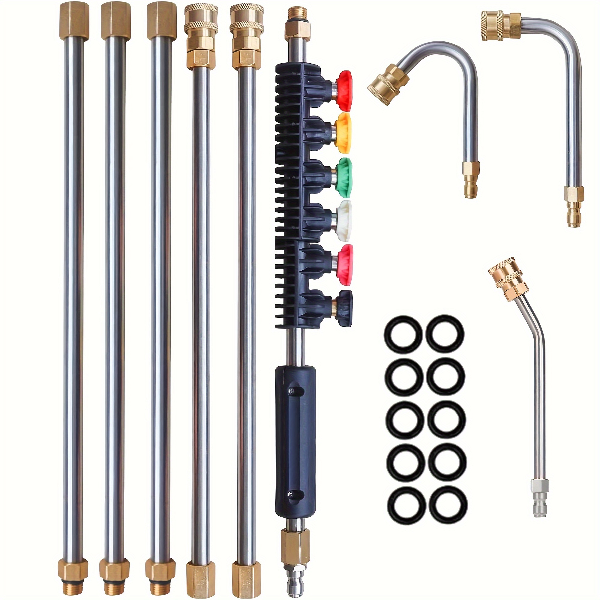 

9 Pack Pressure Washer Extension Wand Power Washer With 6 Nozzle Tips, 30°, 90°, 120° Curved Rod, 1/4" Quick Connect, 4000 Psi