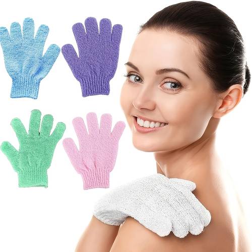 imagen del artículo set de 4 guantes exfoliantes - guantes de baño para exfoliación corporal, preparación para ducha y toma de sol - guantes elásticos lavables para eliminar piel , preparación para bronceado sin sol y piel , hombres y mujeres