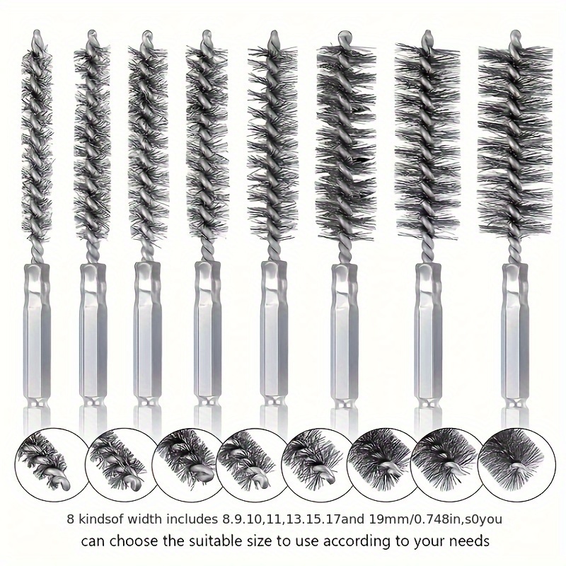 TEMU 8pcs Set 1/4-inch Wire Brush, Wire, Hex Shank Pipe Brush For Grinding, Rust Removal, And Deburring