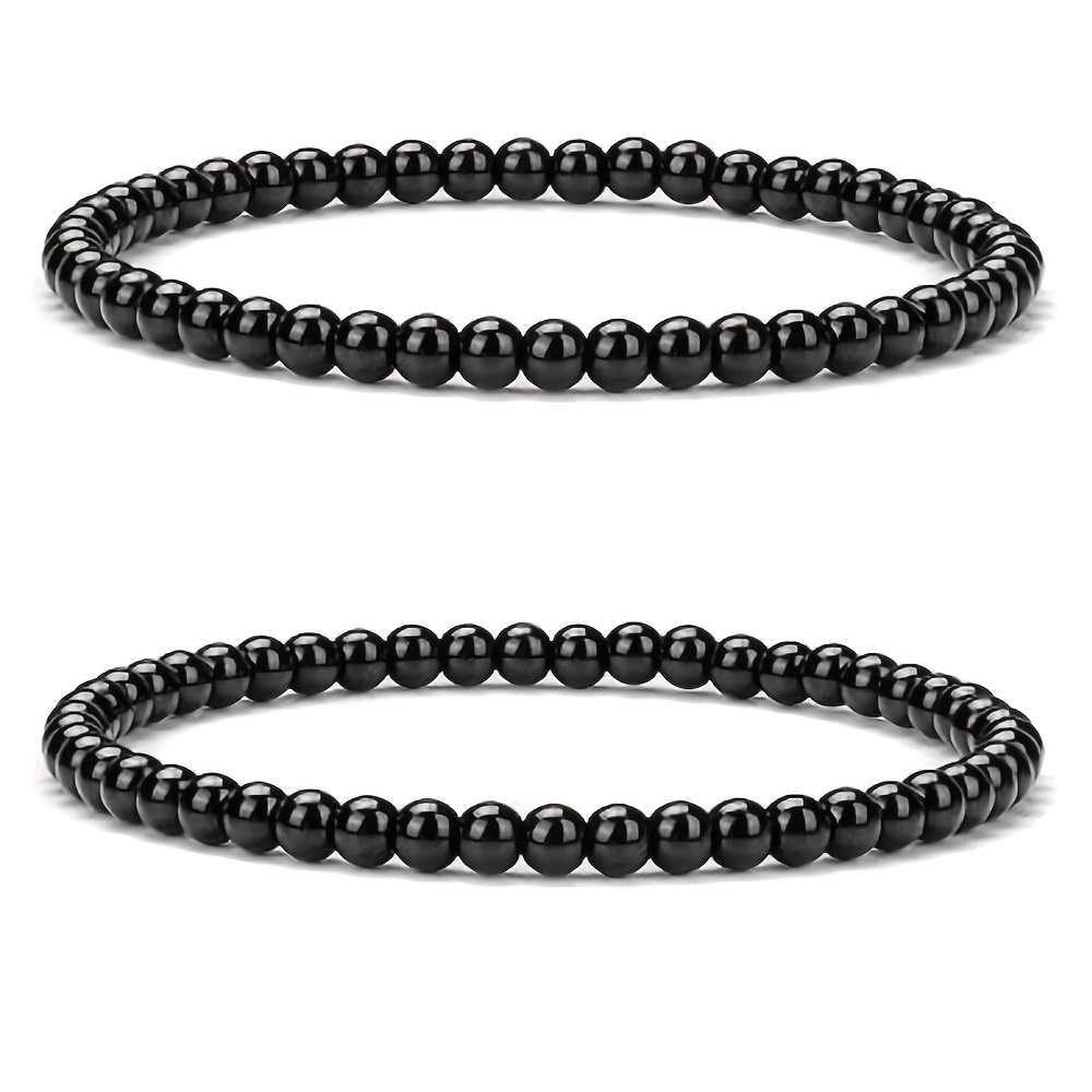 TEMU Natural Black Onyx Elastic Bracelet, Handmade In Bohemian Style, Symbolizing And —an For Daily Wear Or As A Gift
