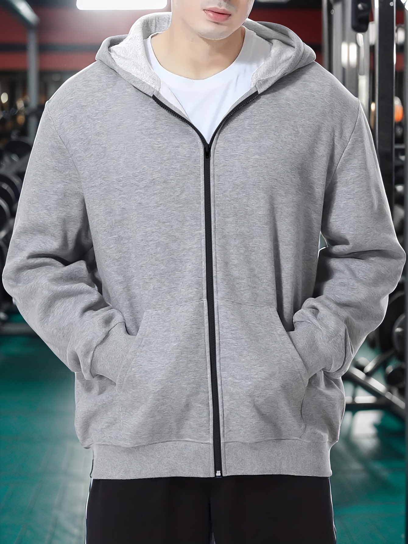 mens zip hoodie kangaroo pocket comfortable Temu Canada