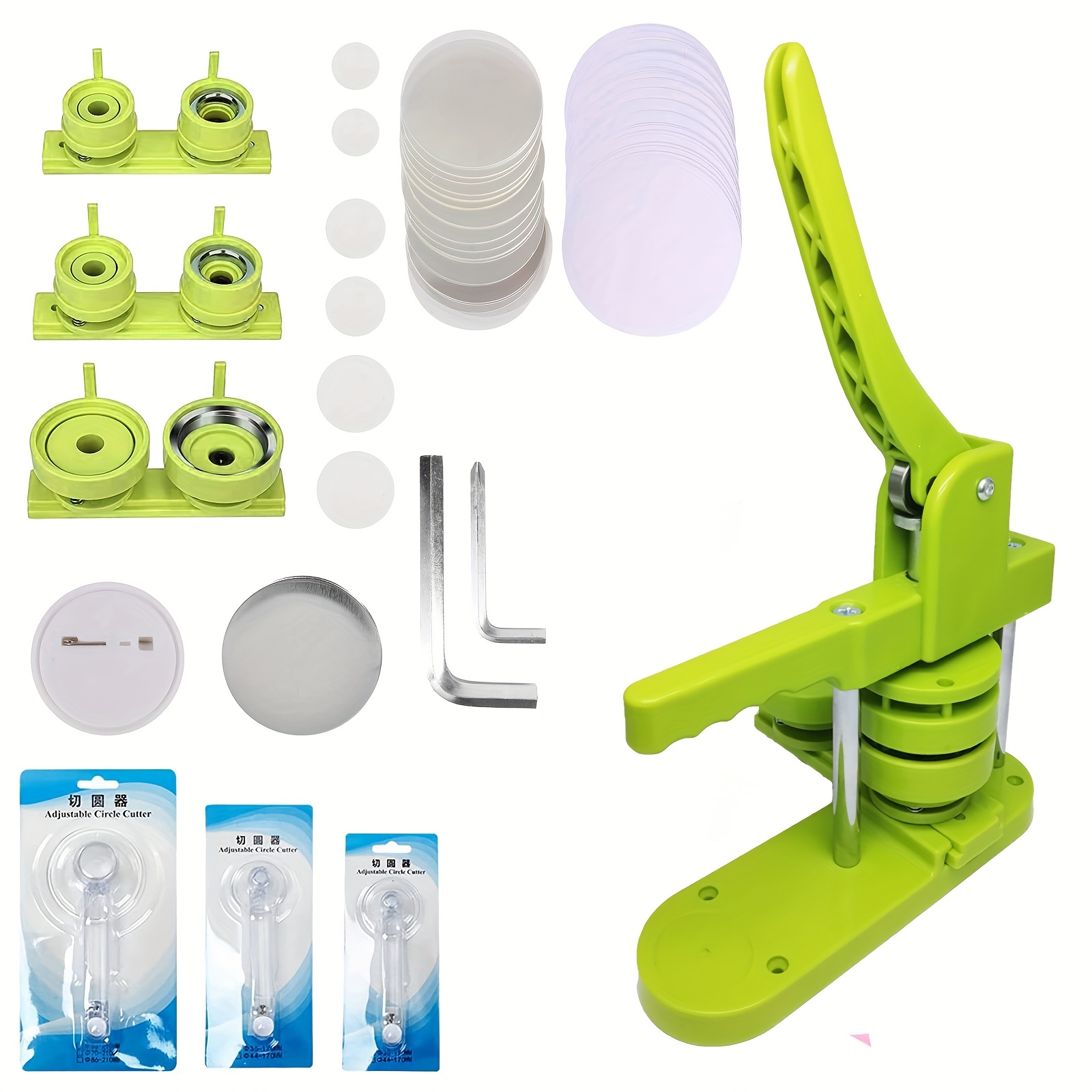 Image of 3-in-1 Badge Maker, Button Press Machine For 25mm/32mm/58mm Sizes, Includes 3 Mold Sets And 300 Button Components (green)