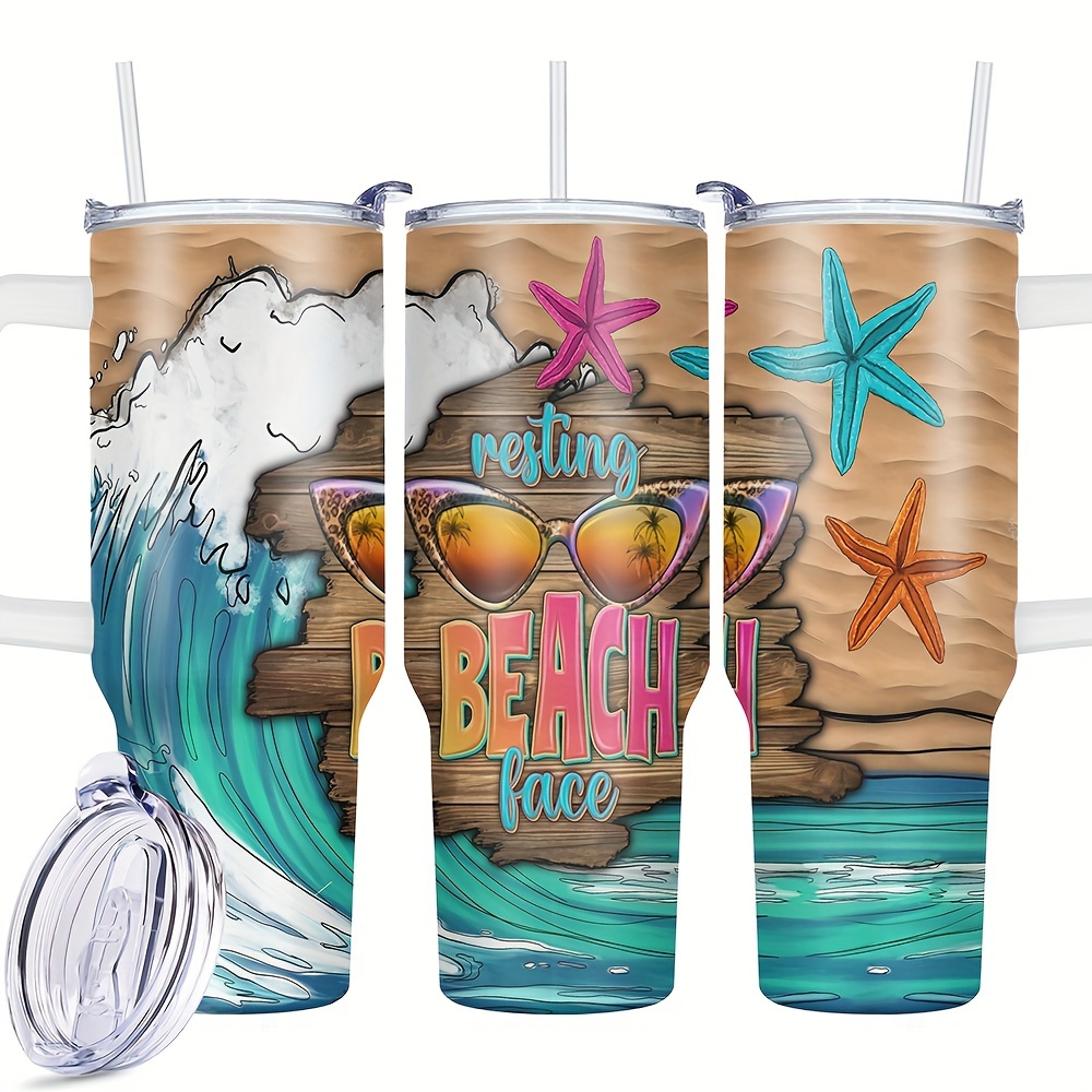 

1pc, 40 Oz Stainless Steel Tumbler, Beacah Face Funny Print Double Wall Vacuum Insulated Travel Mug, Perfect Gift For Family And Friends Birthday Christmas Gifts For Women Mom Sisters Teacher Coworker