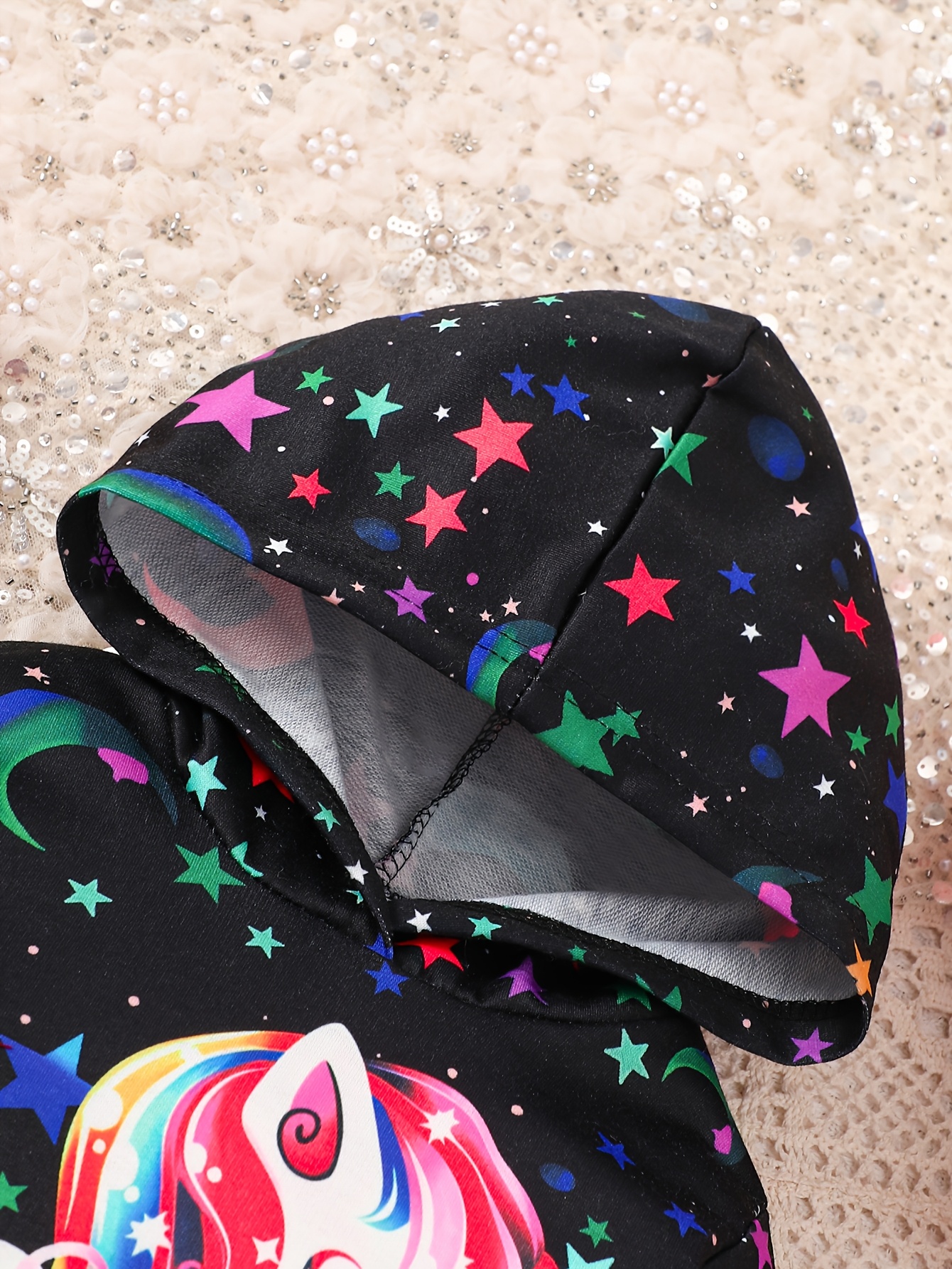 set girls glow in dark unicorn print long sleeve hoodie Temu