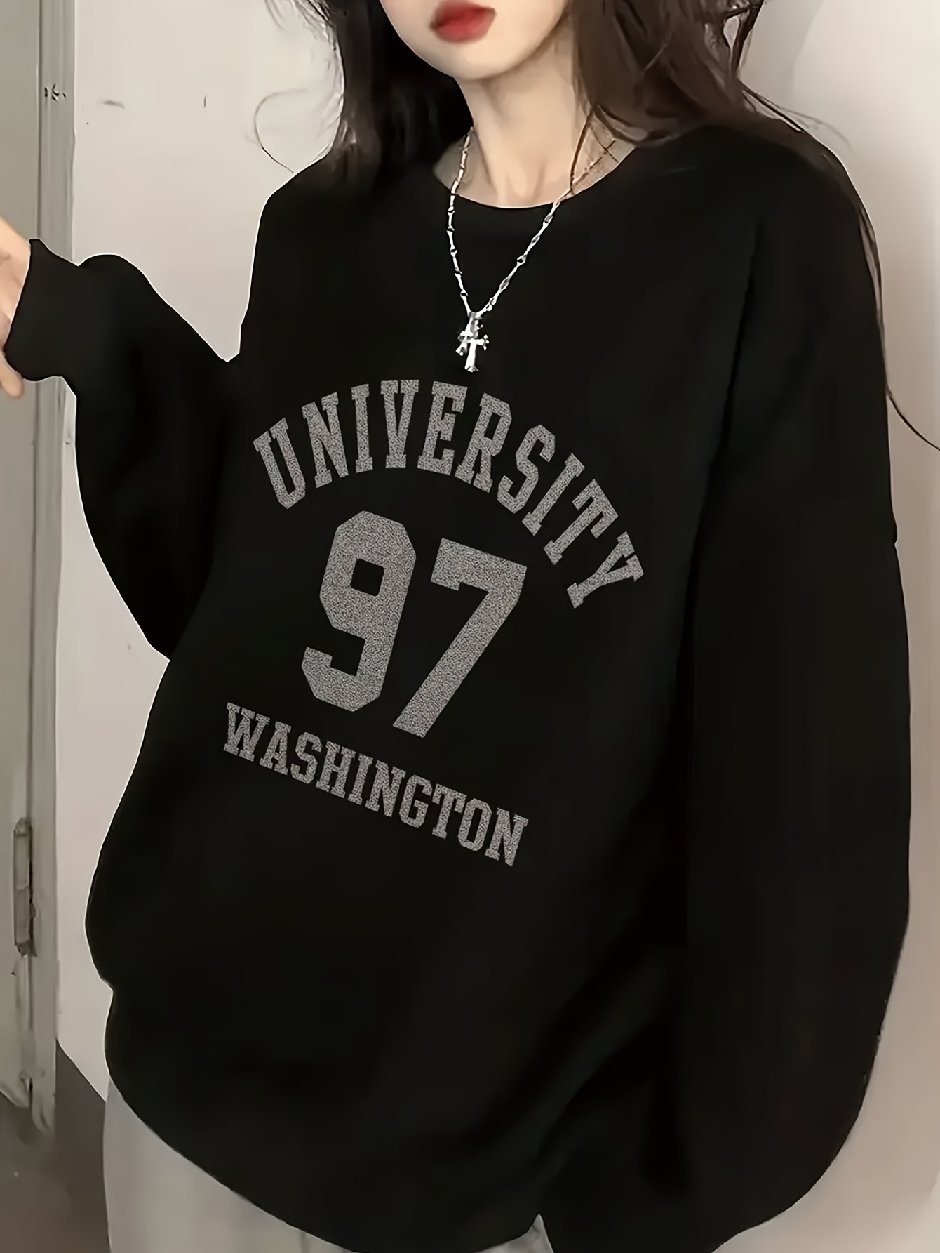 women's black oversized cotton sweatshirt korean japanese Temu