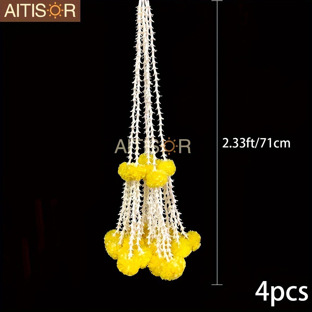 TEMU 4 Pcs Artificial () Clustered Fluffy (genda) Strings For , Balcony, , Hall, And Decoration - 2.33 Ft