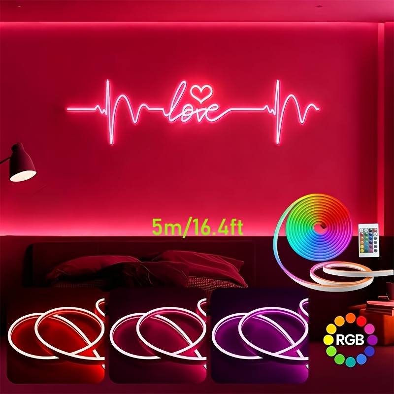 Image of Flexible Rgb Neon Rope Light, 5v Usb Color Changing Led Neon Strip With Remote Control, Lighting, 1-5m Length For Indoor Bedroom, Kitchen, Gaming Room & Festival Decoration