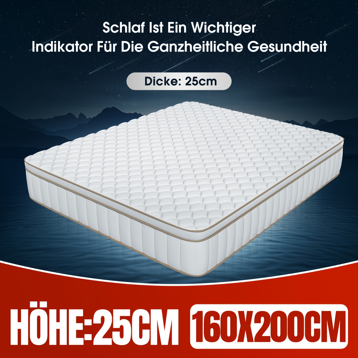 Image of Mattress 80x200/90x190/90x200, 100x200/120x200, 140x190/140x200, 160x200/180x200 Cm, Premium Mattress, Ergonomic 7-zone Mattress, Spring Mattress With Fitted Sheet, Height 25cm, Firmness Grade H3