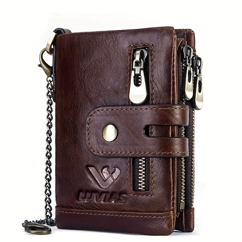 

1pc Men's Retro Top Layer Cowhide Minimalist And Stylish Wallet, With Chain Strap Fashion Card Holder