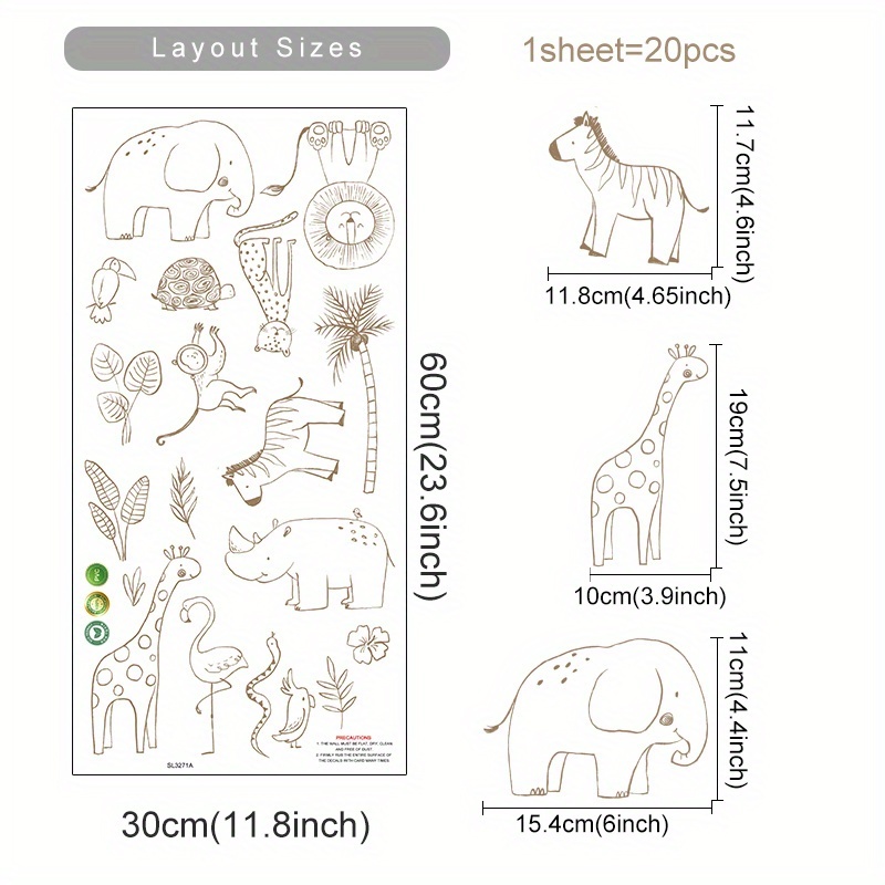 E-shop Boho Tiere Elefant Giraffe Wandsticker für Zimmer Dekoration Schlafzimmer Aufkleber