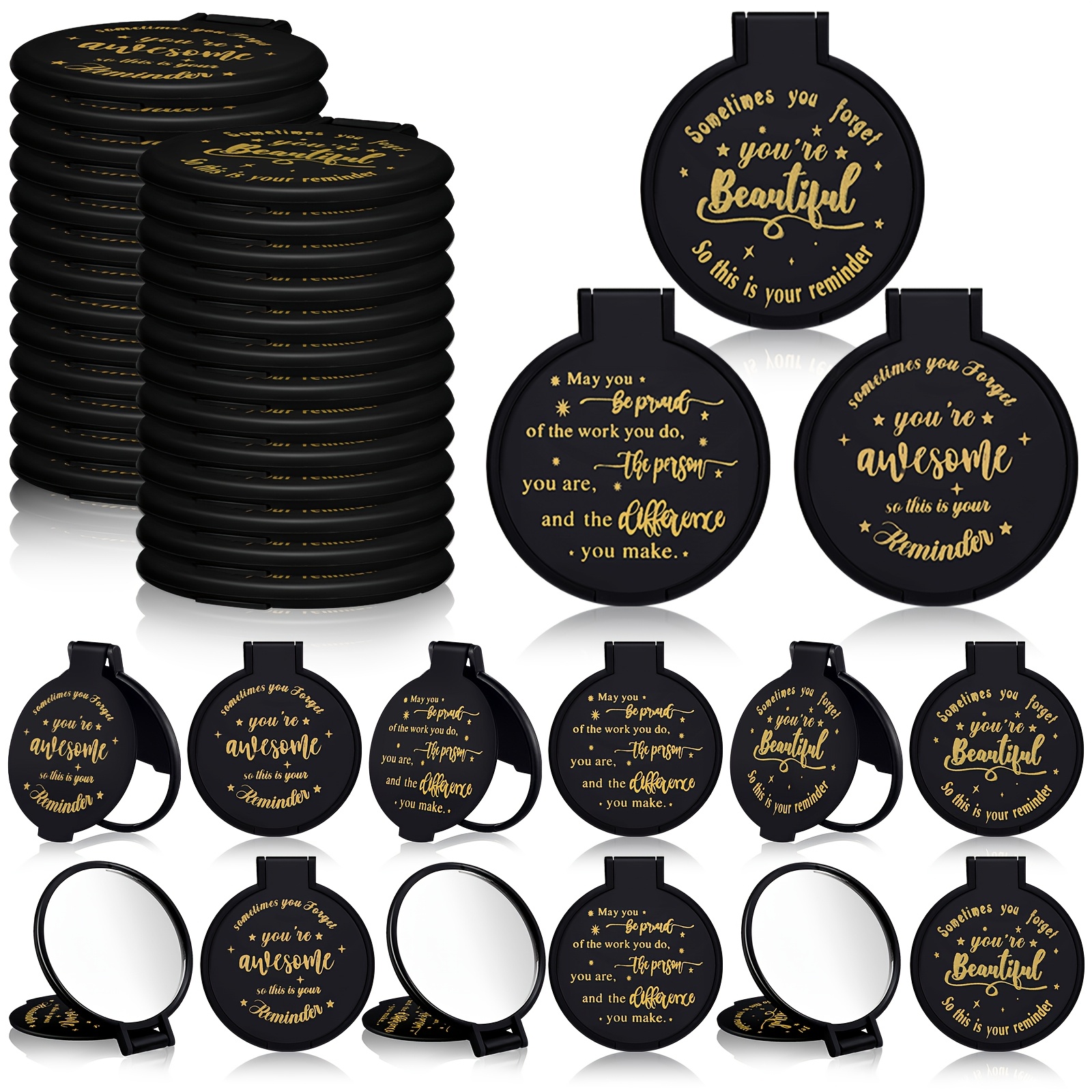 TEMU 100pcs Compact Mirrors For Women - Plastic Mirrors, Portable Round Makeup Mirrors With Plain Back, Low-cost For Fundraising, Christmas Party