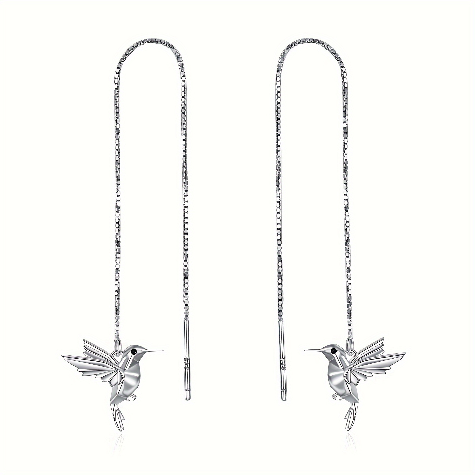 hummingbird pull through threader earrings 925 sterling silvery long piercing tassel drop dangle ear line   earrings origami jewelry birthday gifts for women Product details 1