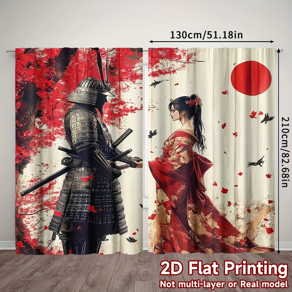 TEMU 2 pièces, Rideaux à motif 2D toutes Thème Arts Japonais & Geisha , Polyester, pour Salon, Chambre, Bureau, Salle à Manger - Idéal pour Toutes (