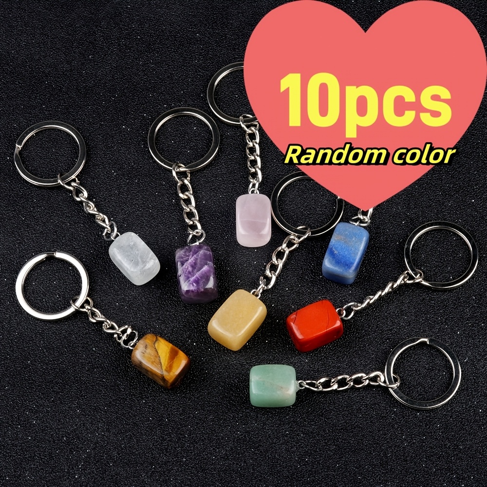 10pcs Random Stone Rectangular Keychain Bag Diy Pendant Small Gift