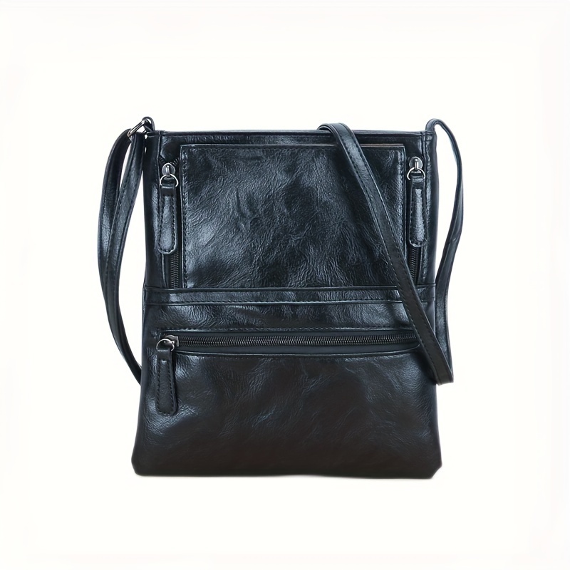 Retro Soft Multi-pocket Crossbody Bag, Solid Zipper Opening Shoulder Bag, Women's Casual Bag Suitable For