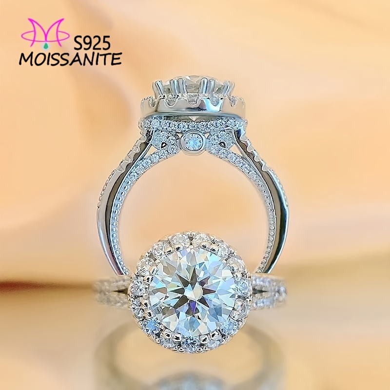 

925 2 Moissanite Decor Halo Engagement , Jewelry For Women , , Or , Comes Box