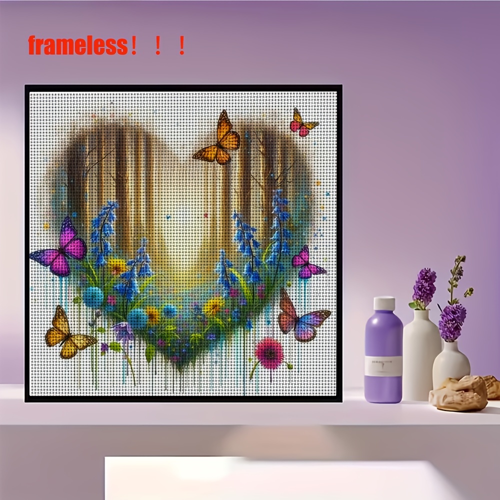Printed Cross-Stitch DIY Kit "Heart-Shaped Forest Butterfly Flower"