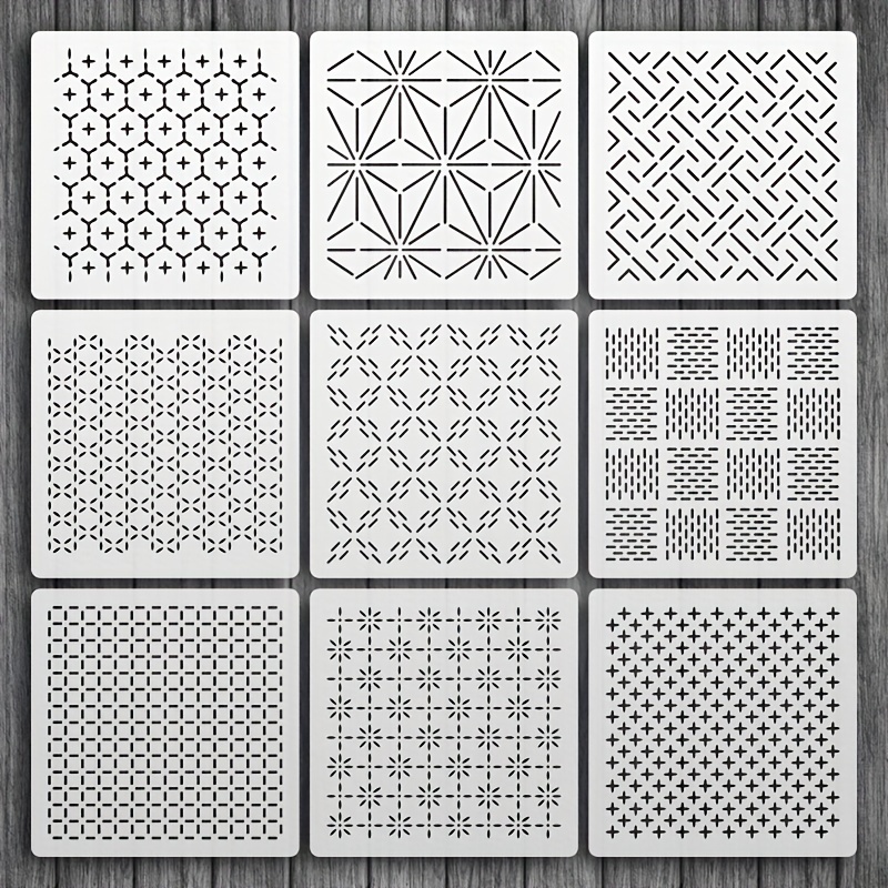 

9-piece Embroidery Stencil Set, 5" Reusable Quilting Patterns For Diy Home Decor, Canvas Art, Coasters & Crafts - Ivory Pet Material