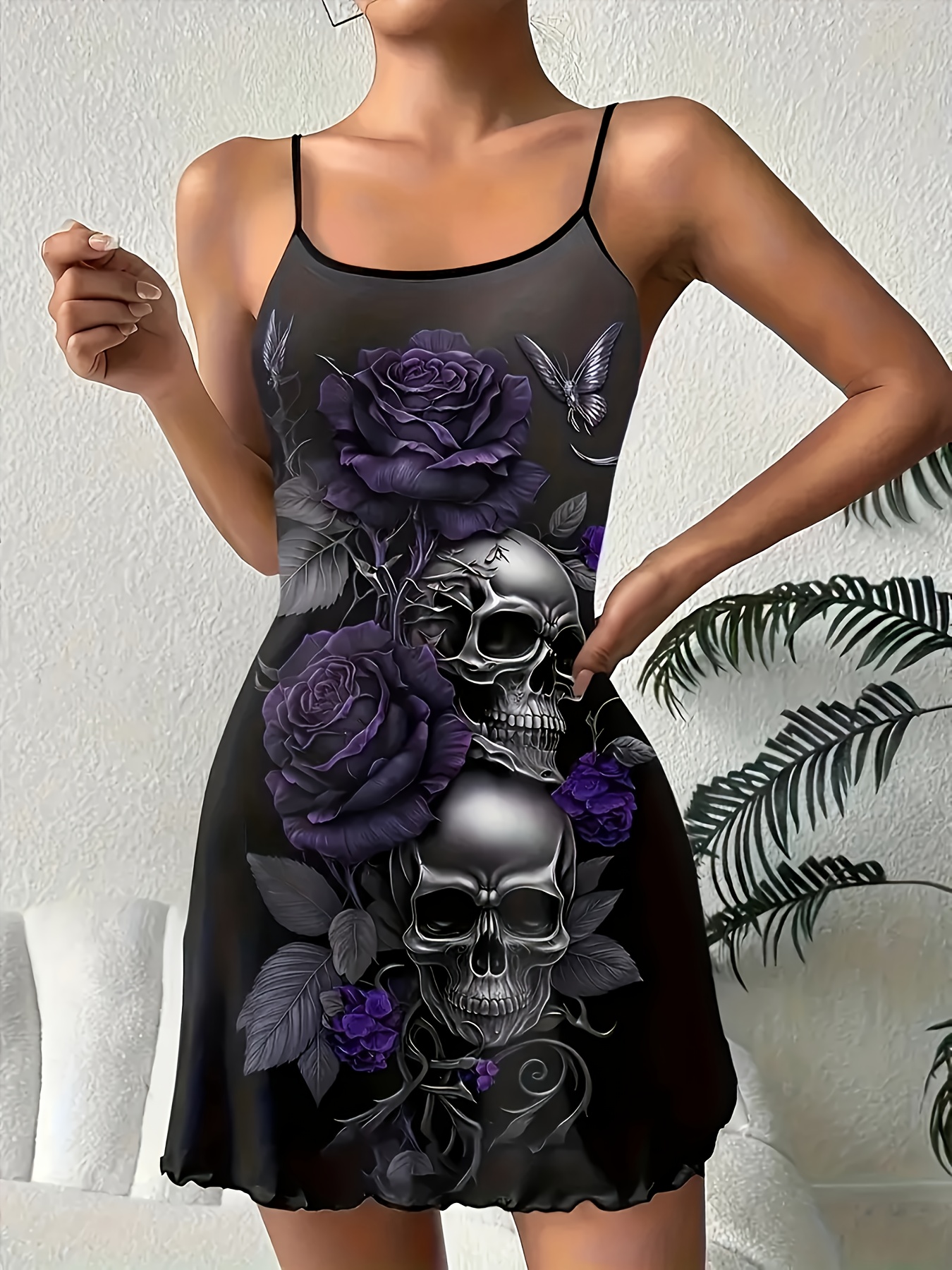 open lace back dress Womens Purple Skull Off The Shoulder Long Sleeve Elegant Wrap Dress S