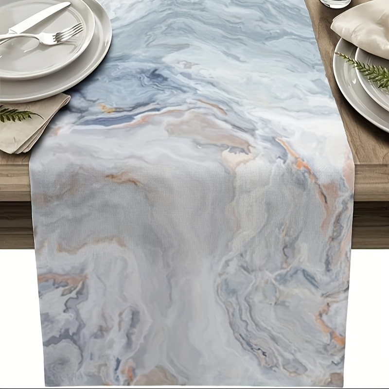

1pc, Table Runner, Marble Floral Printed Table Runner, Modern Style Dustproof & Wipe Clean Table Runner, Perfect For Home Party Decor, Dining Table Decoration, Aesthetic Room Decor