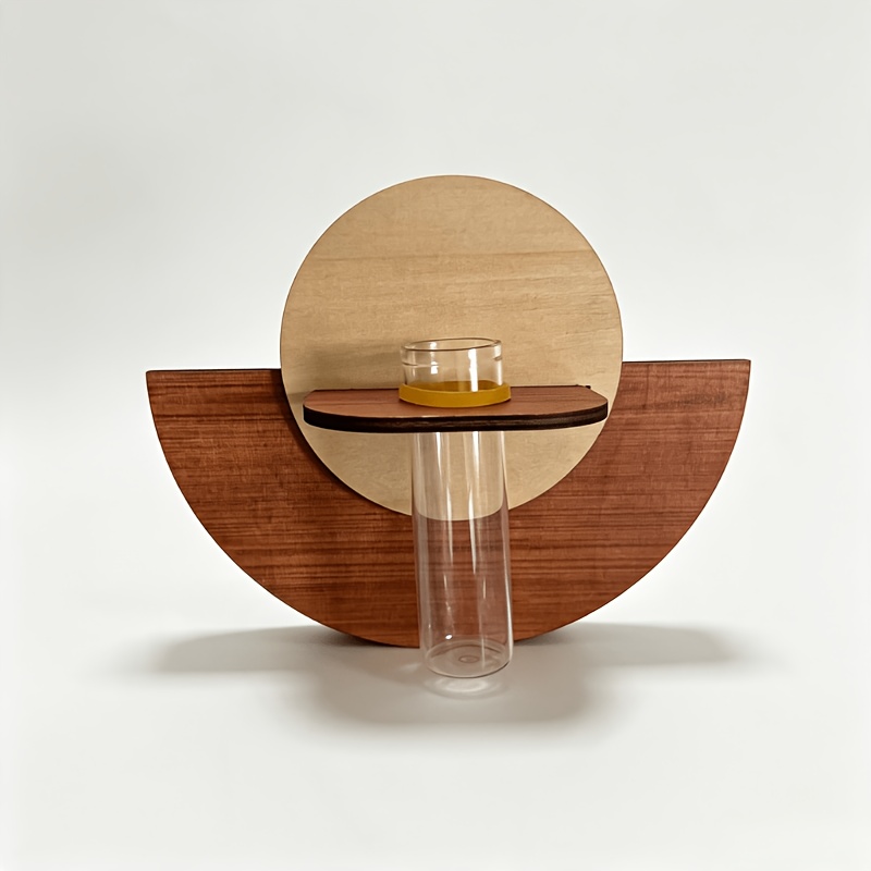 TEMU A Set Of Wooden Wall-mounted Hydroponic Plant Container, Flower Arrangement Holder Wall Decoration Item - Hydroponic Flower Pot, Glass Tube Stem