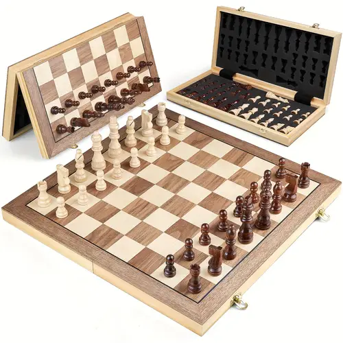 15 inches magnetic chess set with 2 extra queens for adult wooden handmadepieces folding chess board game fortournament professional beginner ideal birthday easter christmas gift for