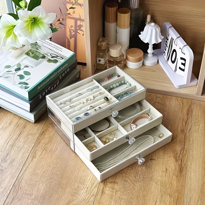 large capacity jewelry organizer box with drawers -   storage case, multi-compartment organizer for rings, earrings, necklaces, bracelets - perfect gift for women, valentine s day, mother s day, birthday - desktop vanity organizer with drawer storage, jewelry box, bohemian style, durable plastic, ring holder, stylish case, sturdy construction,   Product details 1