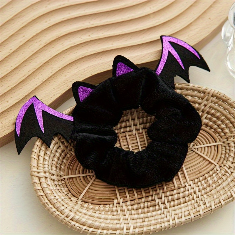 TEMU Halloween Hair Scrunchies With Cute Bat And Spider Accents, Y2k Hair Ties, Cartoon Style Bands For Women - Hair Accessories For Parties, Single Piece