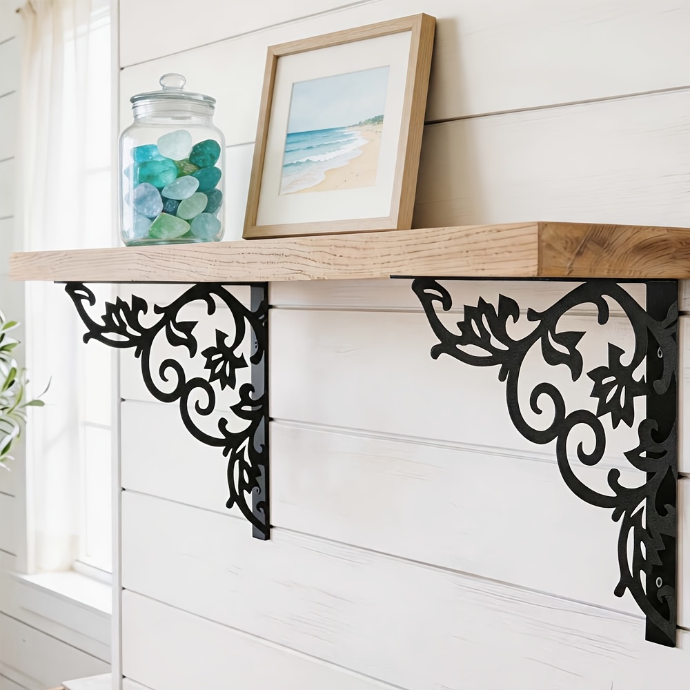 TEMU Lot de 2 étagères métalliques à fleurs avec support en métal de L, de place, nécessite un montage mural (perçage ), convient pour rangement
