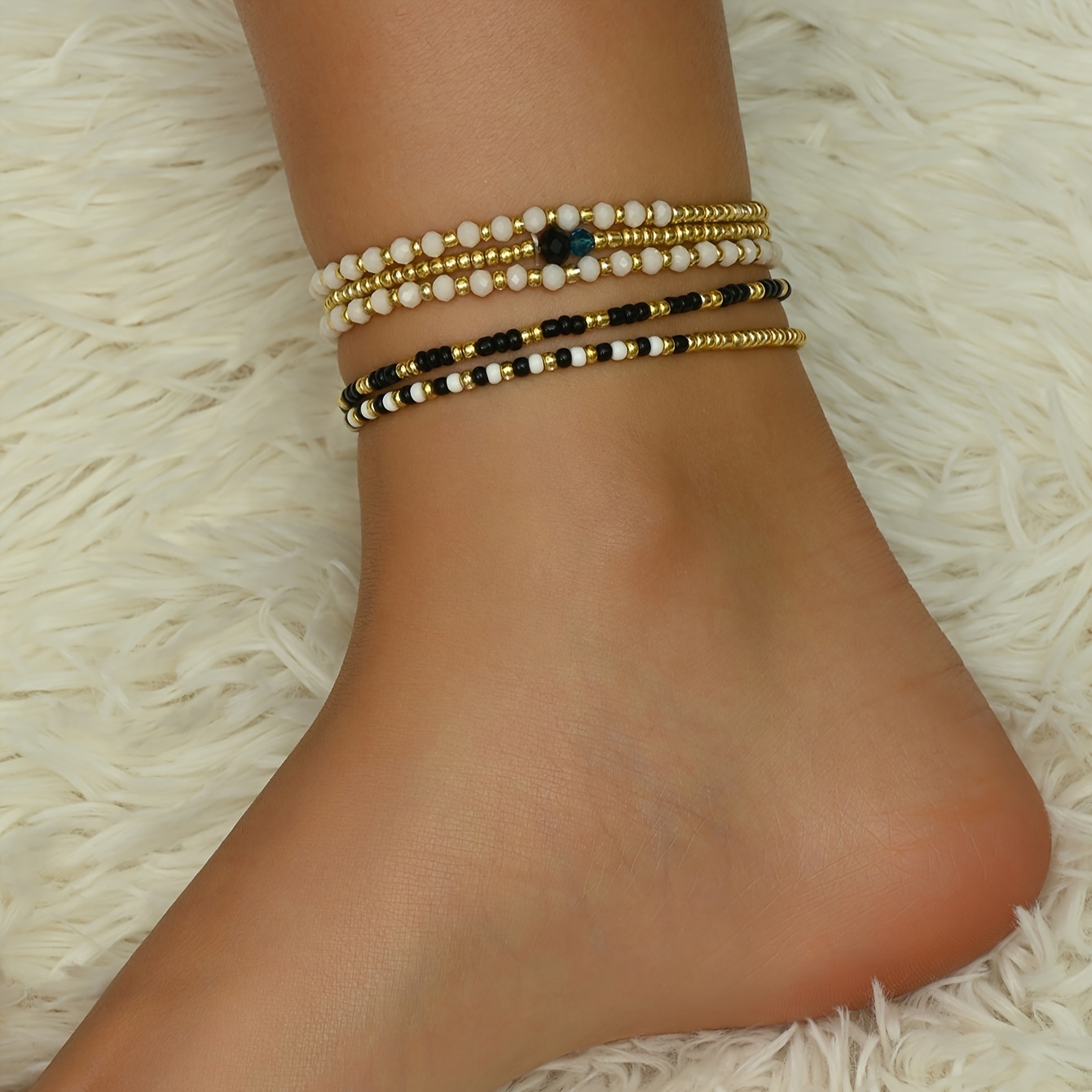 

5pcs Boho Beads Anklet Set Charm Beach Vacation Accessories Handmade Jewelry