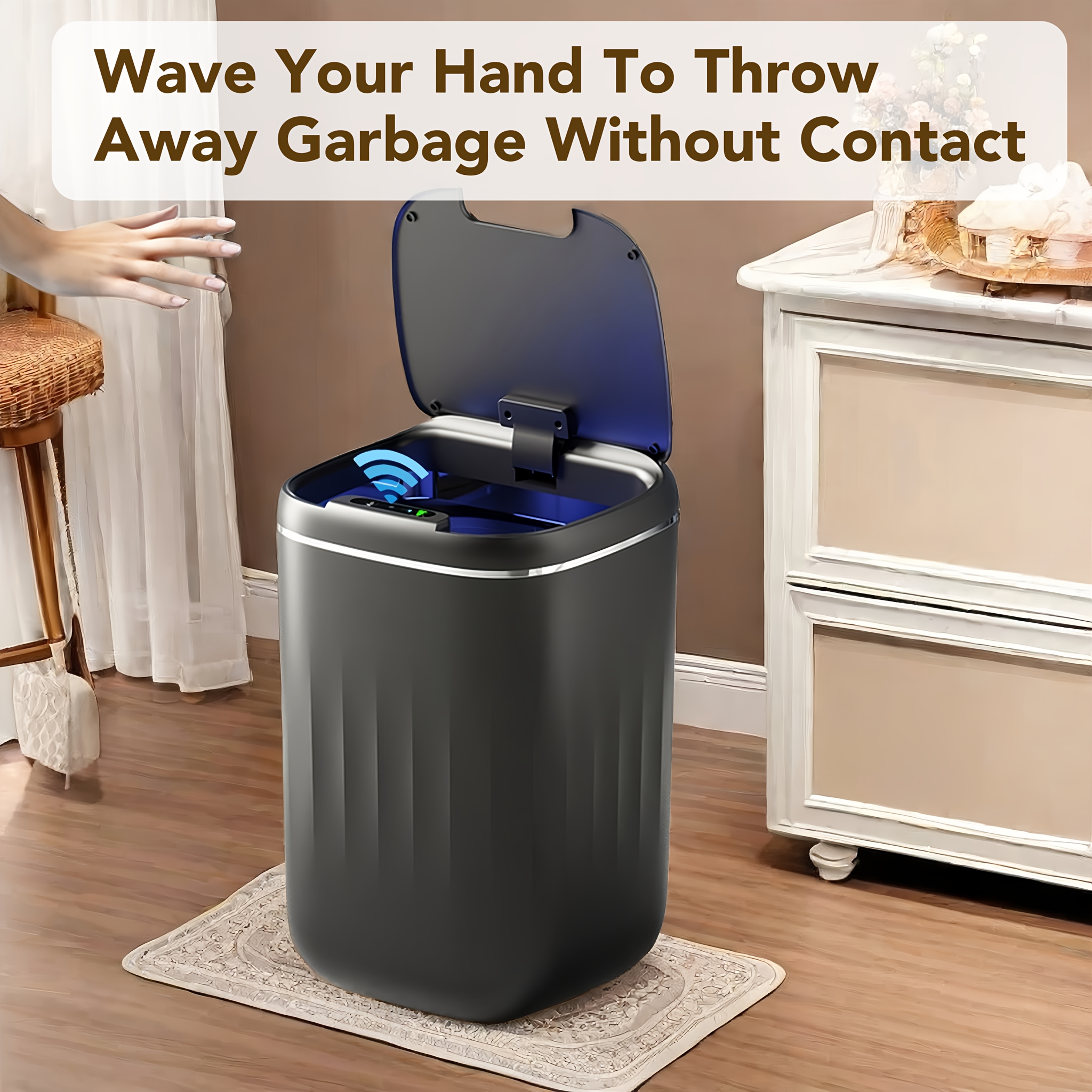 

6.34 Gallon Trash Can - Large Capacity, Quiet Lid, Anti-fingerprint, Battery-powered For Kitchen, Office, Bedroom & Bathroom - Gift