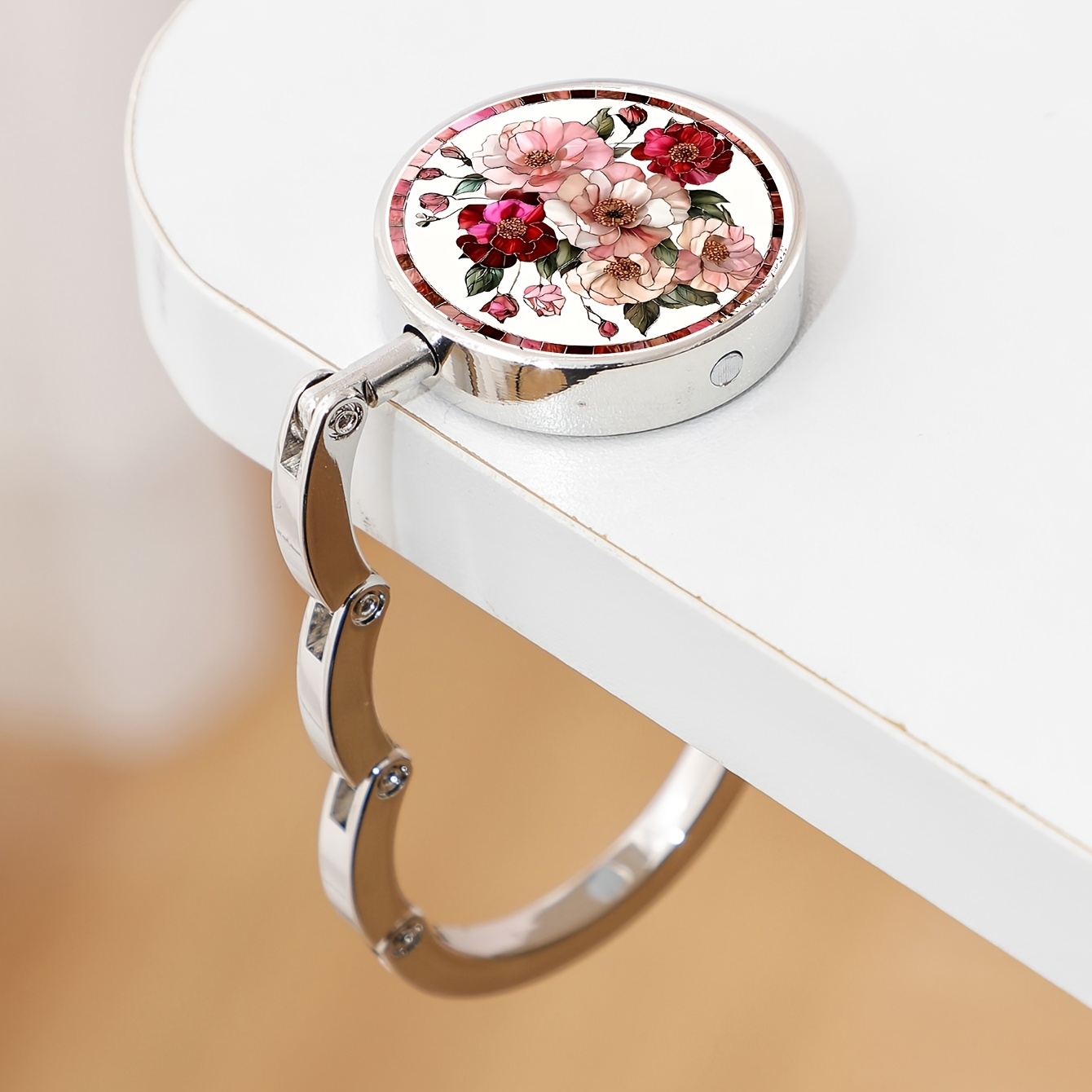 TEMU 2d Flat, 1pc Wallet Hook Stand, Desktop Bag Hanger Stand, Travel And Office Desktop Stand, Storage Bag Hook, Multiple Floral Patterns Available.