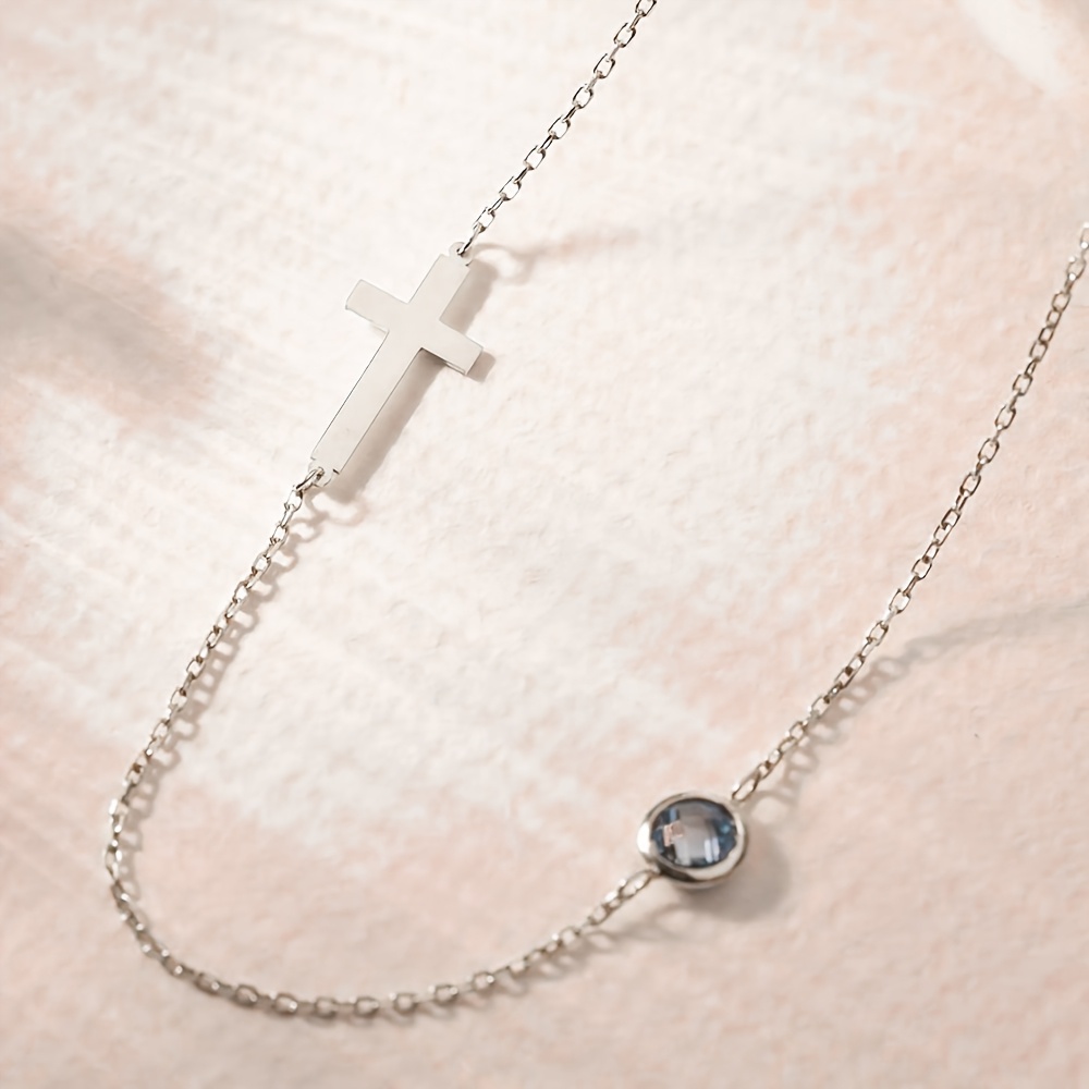 Women's Exquisite Birthstone Cross Necklace, Customizable Gift