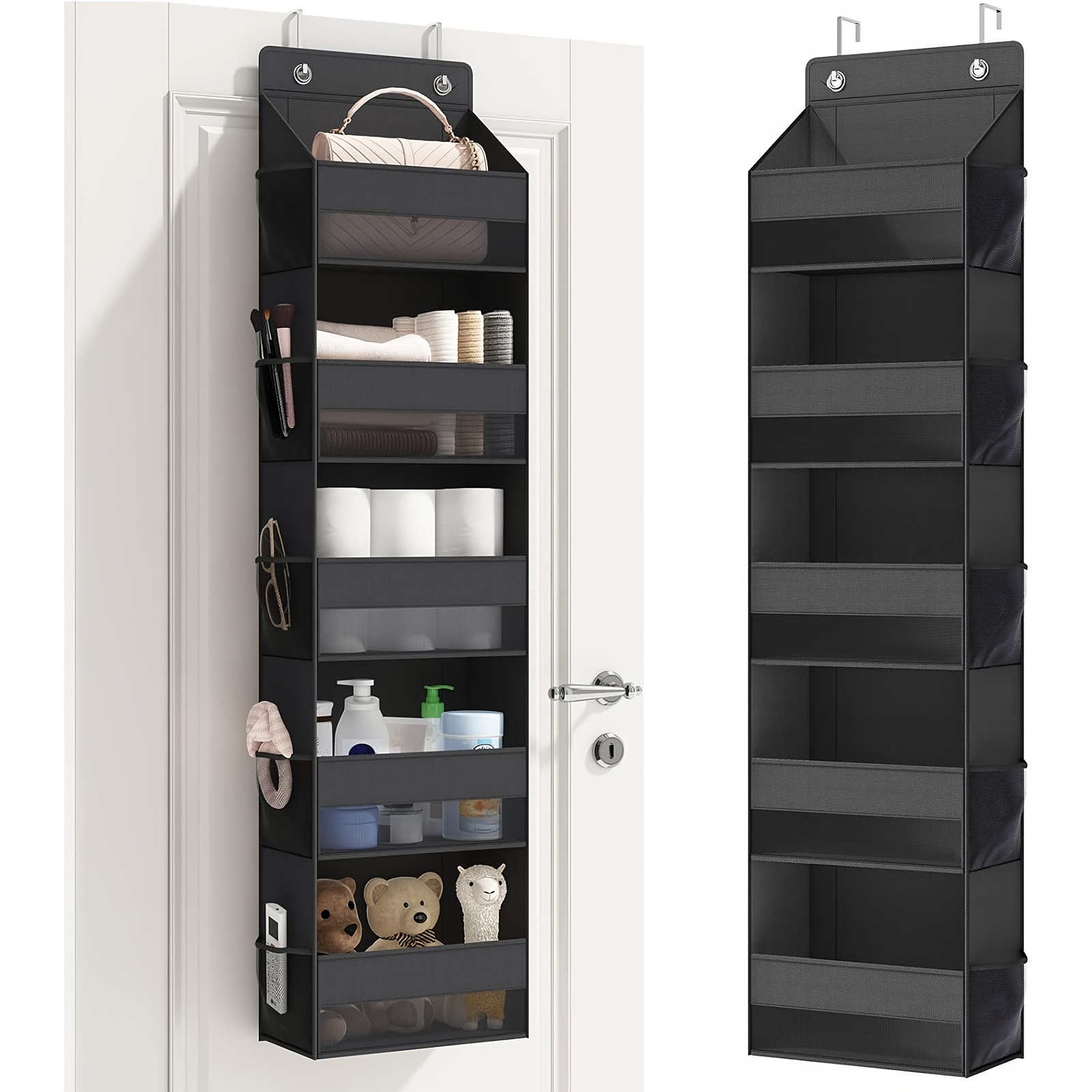 

Over Door Storage Organizer, 5-shelf Wall Mount Hanging Storage With 5 Large Pockets 10 Mesh For Pantry Bedroom Dorm Pantry Bathroom Clothes (black)