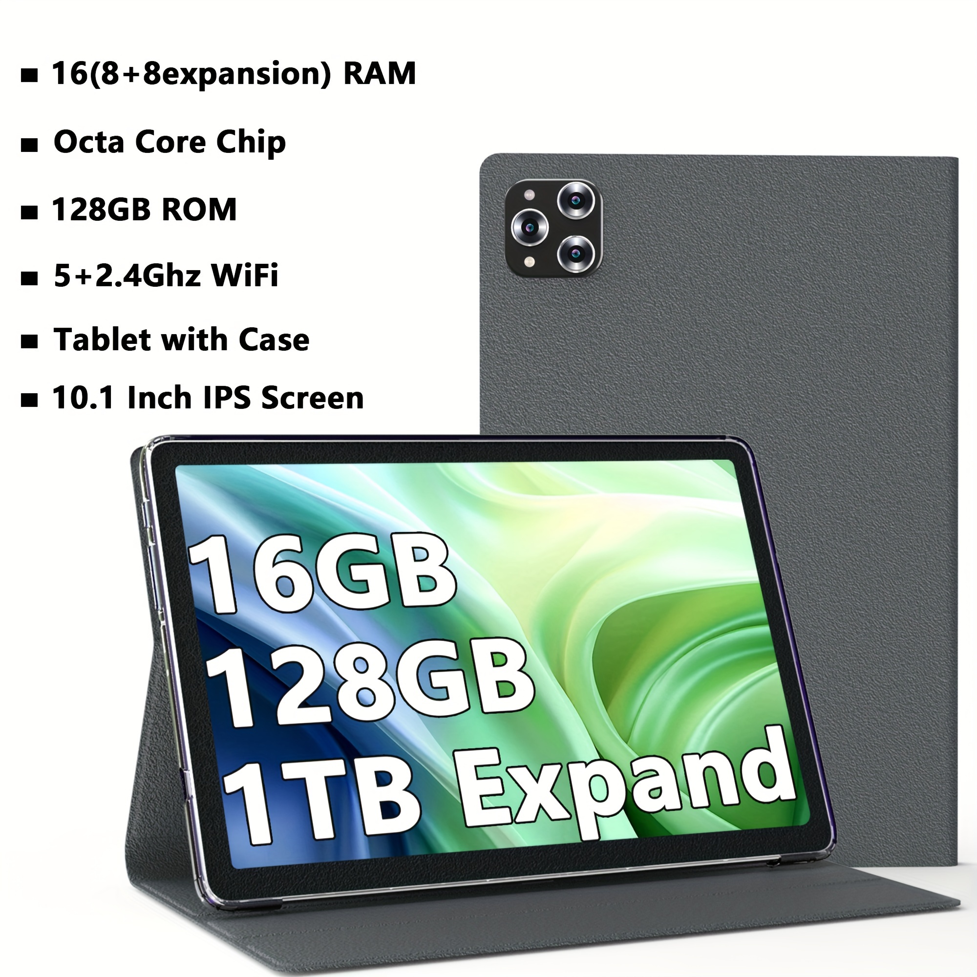 

10" Premium For Tablet With Case - 128gb Storage, 16gb For (8+8 Expansion), 1tb , Dual Cameras, High-performance - Processor, Supports 5ghz Wifi & Wireless, Gps Compatible - With Built-in Stand