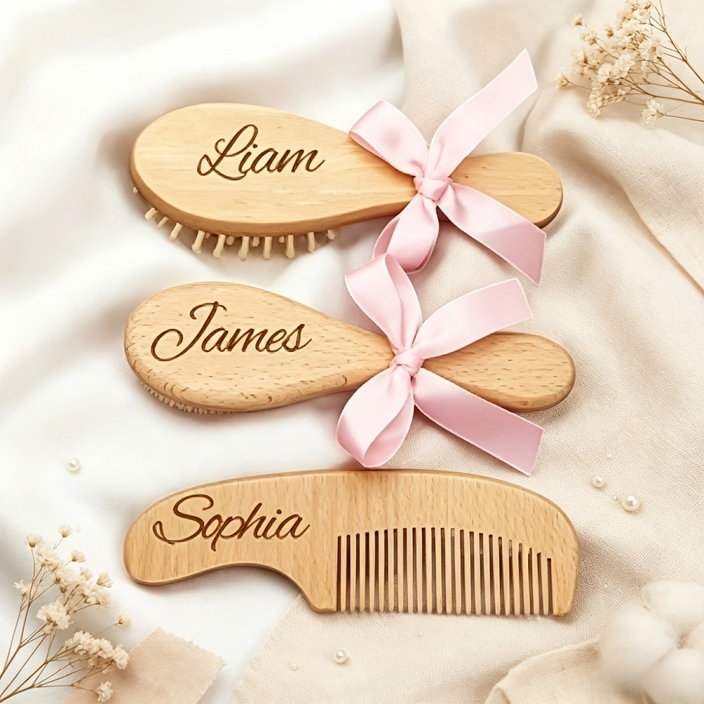 TEMU 3pcs Personalized Custom Easy Ribbon Bow Comb Set, Custom Name Comb, Personalized Comb, Portable Travel Hairbrush, Suitable For All Hair Types,