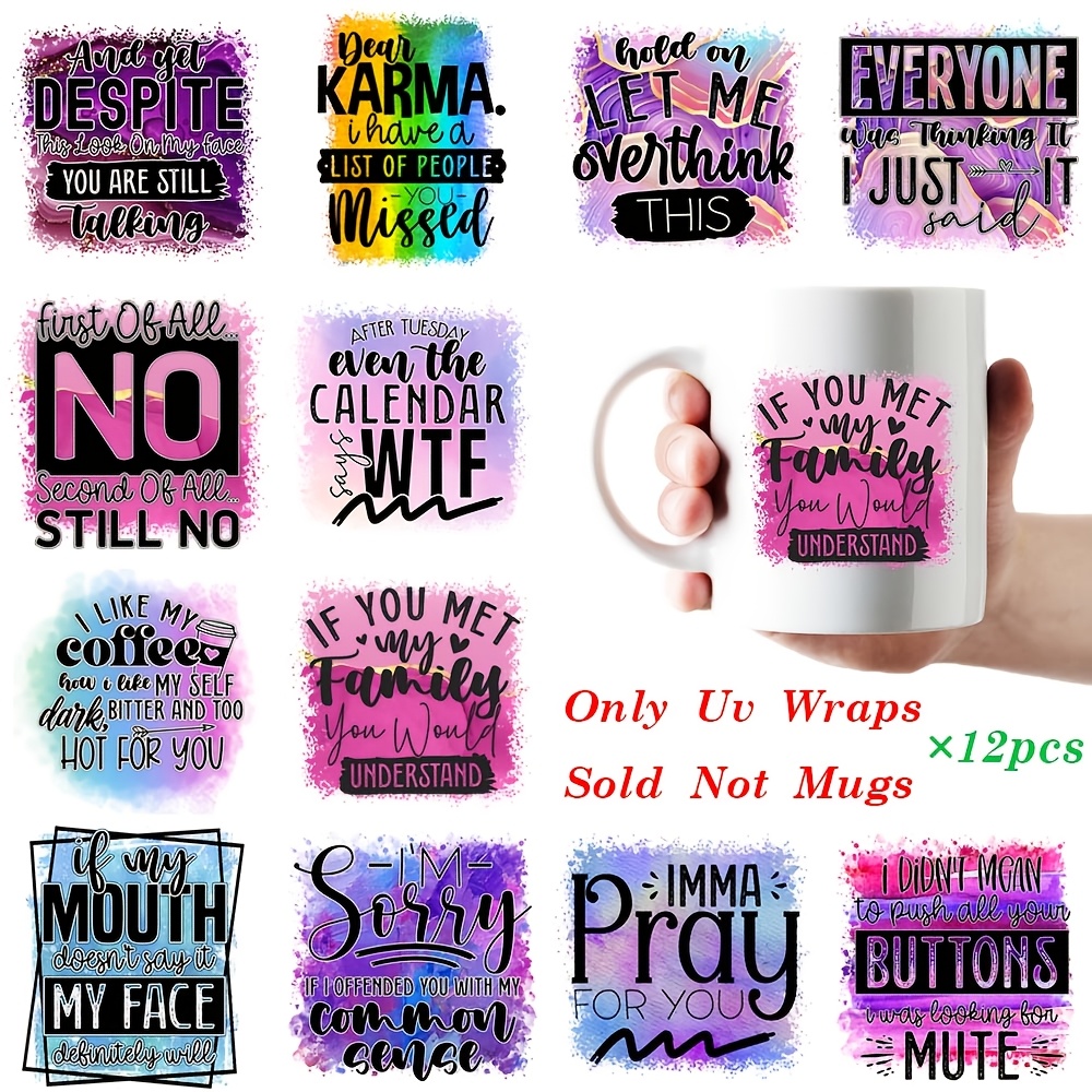 

12pcs Sarcastic Quotes Vinyl Stickers Set, Funny Coffee Mug Decorative Transfers, High- Uv Dtf Wrap Stickers For Diy Cup Decoration