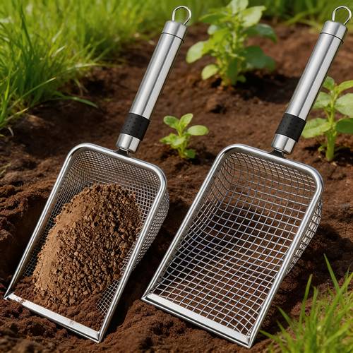imagen del artículo juego de 2 tamices para de jardín, de acero inoxidable para y compost con mango, para ar piedras, patio, césped y jardín