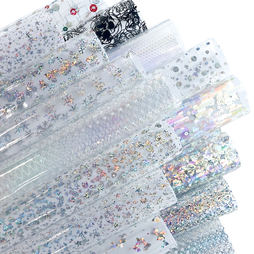TEMU 14pcs Transparent Jelly Sequins Pvc Faux Leather Sheets 8.2x11.8 Inches (21x30cm) 1 Set, Faux Leather Sheets, Wallets, Keychains, Fashionable