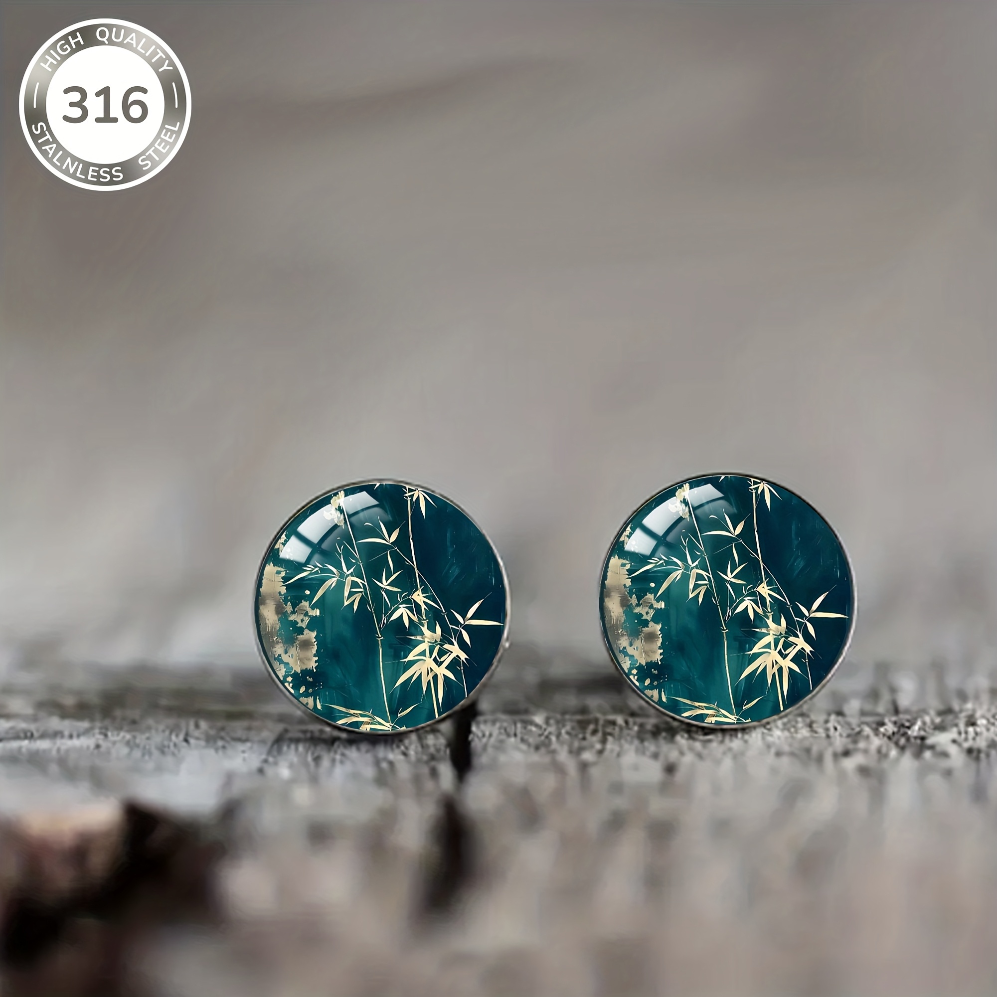 1 Pair Of Green -shaped Pattern Steel Stud Earrings, Classic Court-style Jewelry For Men And Women To Or At Parties
