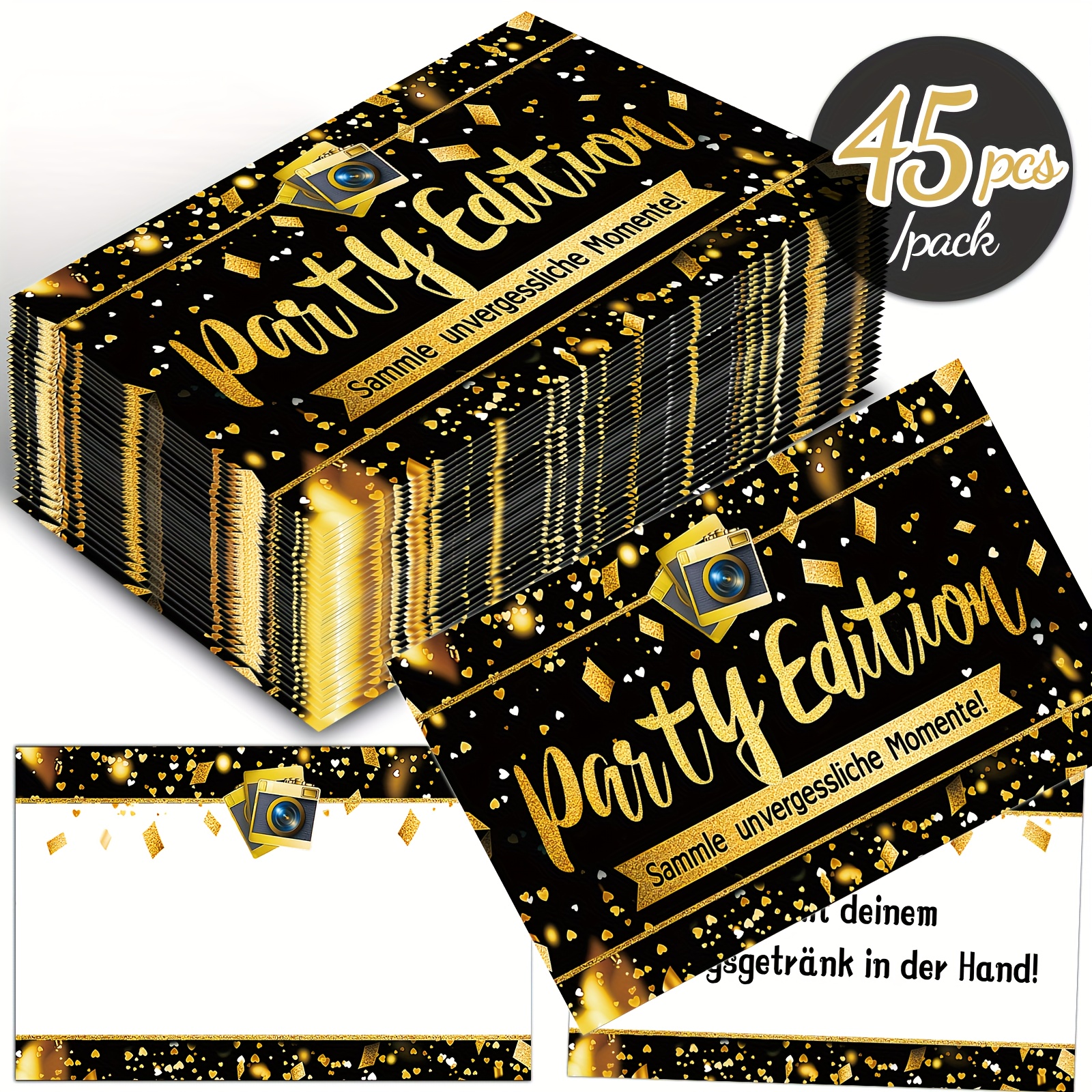 45pcs Black Golden Birthday Photo Task Party Photo - Guest Party Game Collect Memory Photos And Tasks Birthday, Wedding, Confirmation, New Year's Eve Party Card Photography