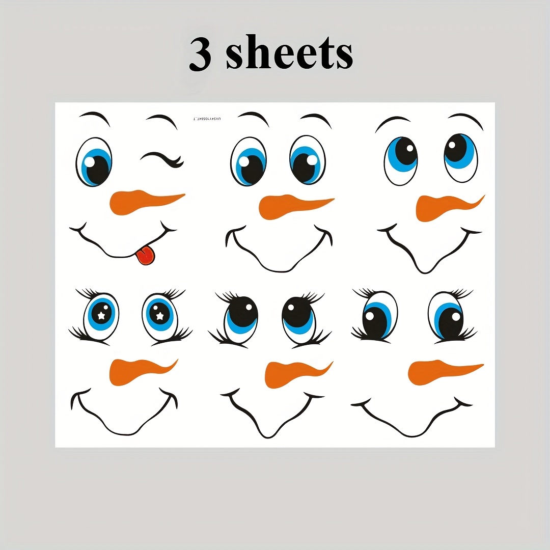 Image of 3/6 Sheets Snowman Face Sticker Set - Reusable Pvc Decals For Fridge, Party Favors And Home Decor | Assorted Colors