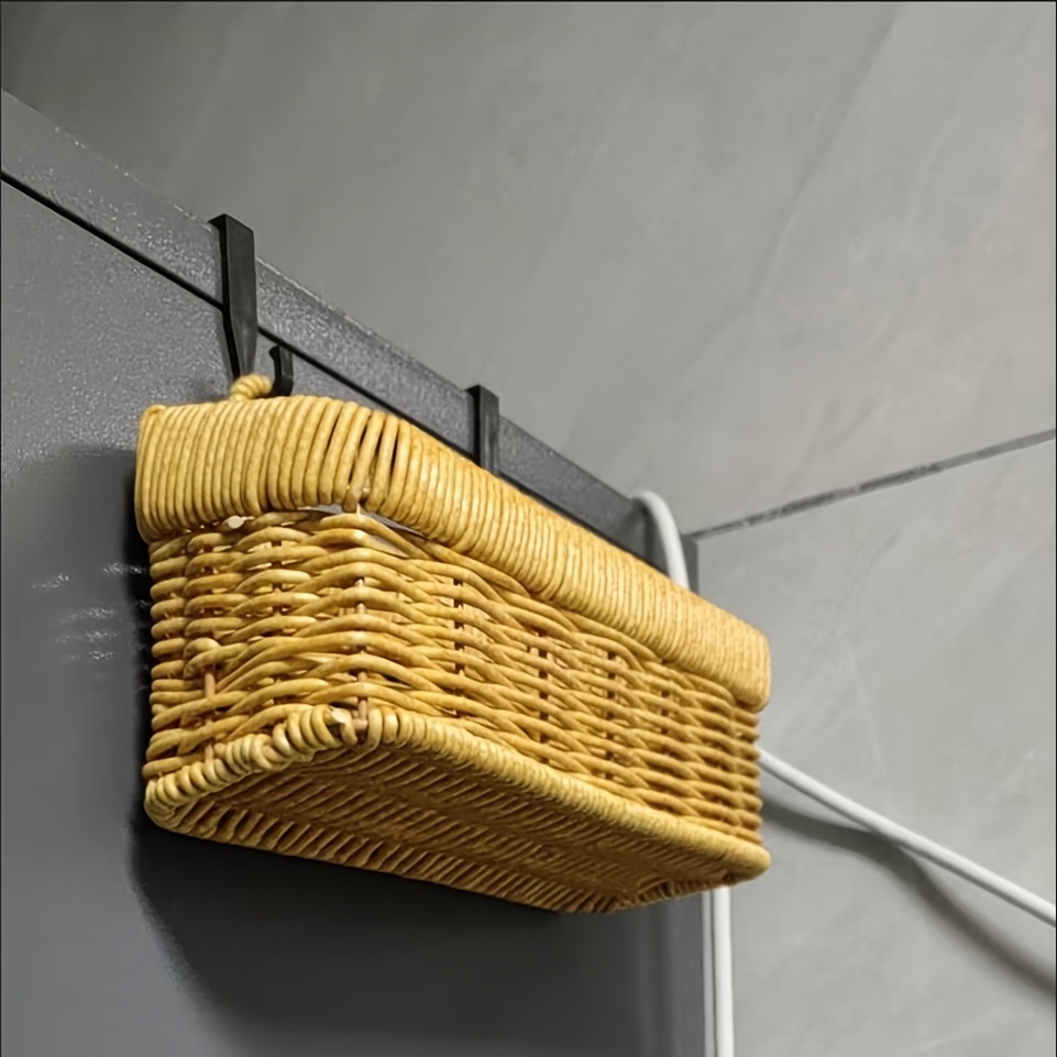 TEMU Panier de rangement mural en rotin tissé à , panier à fleurs, panier décoratif, panier de rangement, convient pour , , de bain et autres scènes,