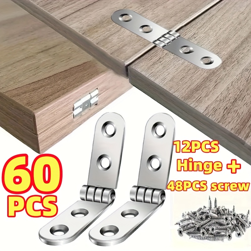 60pcs ( 12pcs Foldable Hinge+48pcs Screw) Practical Furniture, Flexible Nut Hinge, Strong Pressure Resistance, Silvery Cabinet Door Hinge, For Household Use