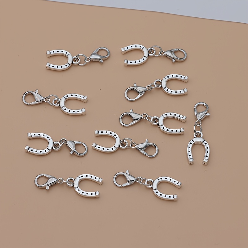 Image of 10pcs Alloy Silvery Lobster Clasp Horseshoe Charms Horse Hoof Pendant Pendants For Additions - Ideal For Chains, And Bag Decorations, Charms For Making Keychain