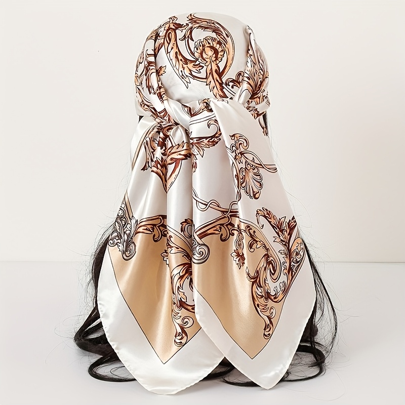 Image of Elegant Floral Scarf, 90x90cm Large Handkerchief, Exquisite , Soft, Perfect For Daily Wear, Travel, And Fashion Outfits, Travel Accessory | Elegant Scarf | Soft Texture