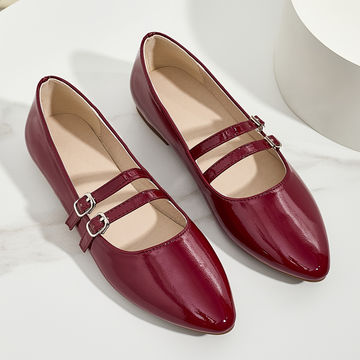 

1 Pair Women' Burgundy Pointed Toe Flats, Casual Shoes With Closure, Lightweight Low Heels For All