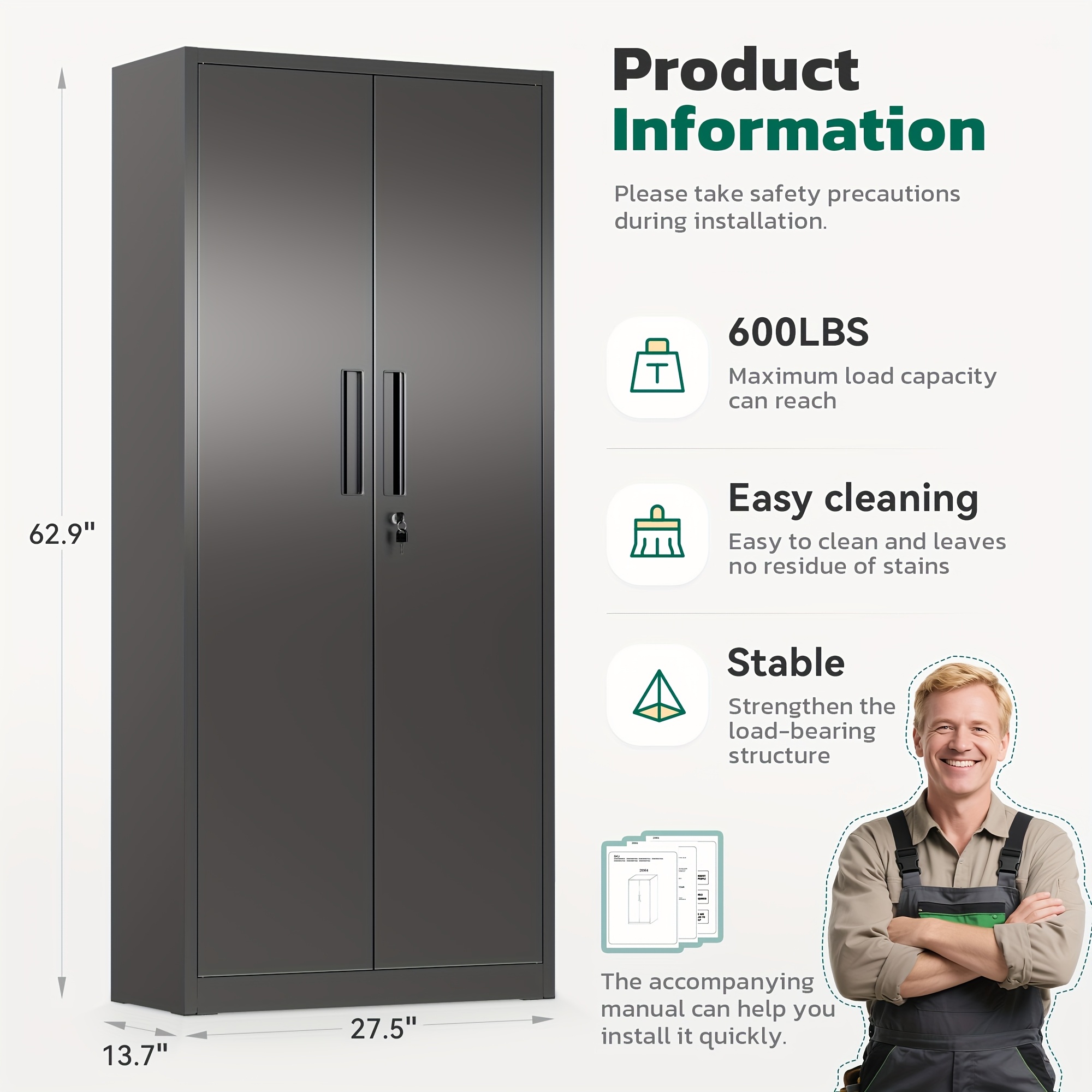 Lockable Metal Filing Cabinet, Metal Filing Cabinet, Used For Storing Documents And Office Supplies, Equipped With A Door And Shelves, Is A Modern Style Filing Cabinet, Convenient To Use And With A Small Footprint.